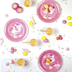 12 Assiettes En Carton Anniversaire Licorne Rose