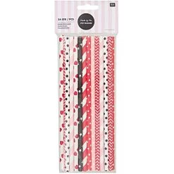 Paille Rouge Et Noire &agrave; Motif En Papier Biod&eacute;gradable - Lot De 24