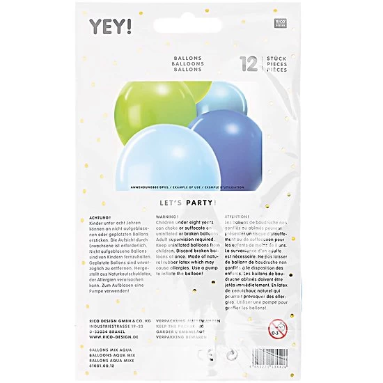 Ballons Anniversaire Multicolores Aqua - Lot De 12 4 Ballons Anniversaire Multicolores Aqua - Lot De 12 – Image 2