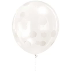 Ballons Anniversaire Transparent &agrave; Pois Blancs - Lot De 12