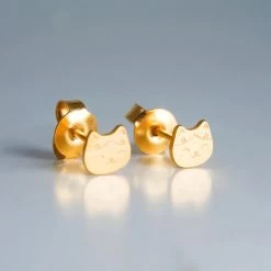 Boucles D'oreilles Plaqu&eacute;es Or Chat Porte Bonheur Maneki Neko