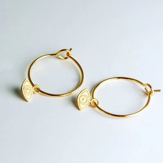 Boucles D'oreilles Créoles Et Pampille Plaqué Or - Yeux 3 Boucles D'oreilles Créoles Et Pampille Plaqué Or - Yeux