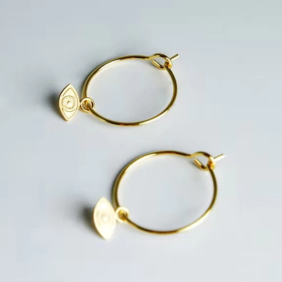 Boucles D'oreilles Créoles Et Pampille Plaqué Or - Yeux 5 Boucles D'oreilles Créoles Et Pampille Plaqué Or - Yeux – Image 3