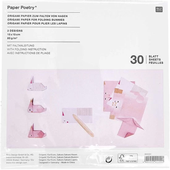 30 Feuilles Papiers Lapin Origami Sakura - 15x15cm 6 30 Feuilles Papiers Lapin Origami Sakura - 15x15cm – Image 4