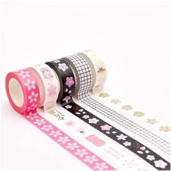 5 Rubans Adhesifs Masking Tape - Washi Tape Fleurs Sakura