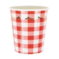 Gobelet Papier Vichy Rouge Et Blanc Guinguette - Lot De 8