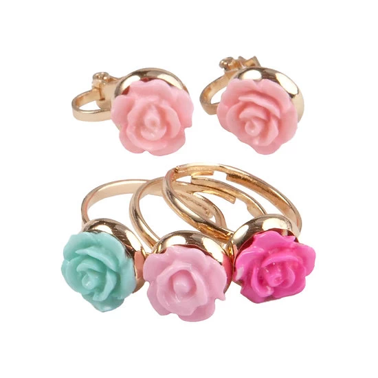 Lot De 3 Bagues Enfant Et Boucle D'oreilles à Clip Roses 4 Lot De 3 Bagues Enfant Et Boucle D'oreilles à Clip Roses – Image 2