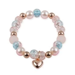 Bracelet Enfant Rose Bonbon Avec Coeur Doré