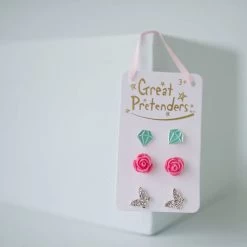 Lot De 3 Boucles D'oreilles Enfant Diamant Vert, Rose Rose Et Papillon -Petits Trésors Soldes p 4350 supp 2 220329162146