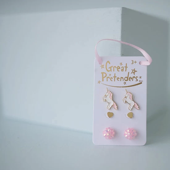 Lot De 3 Boucles D'oreilles Enfant Licorne, Coeur Et Boule Rose 3 Lot De 3 Boucles D'oreilles Enfant Licorne, Coeur Et Boule Rose