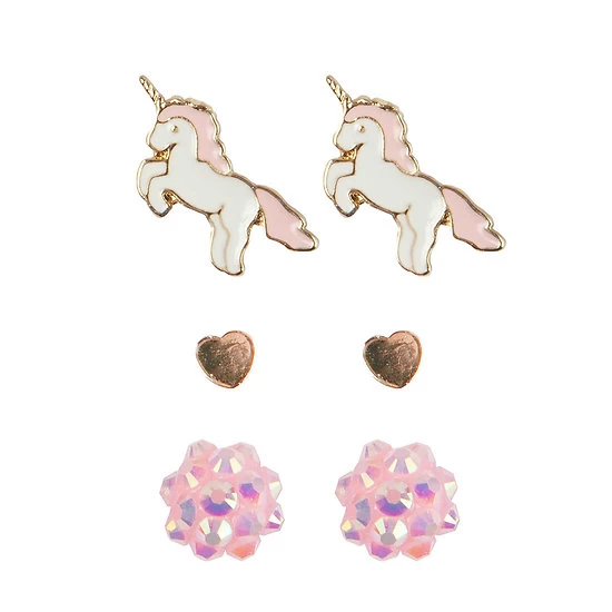 Lot De 3 Boucles D'oreilles Enfant Licorne, Coeur Et Boule Rose 4 Lot De 3 Boucles D'oreilles Enfant Licorne, Coeur Et Boule Rose – Image 2