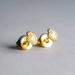 Boucles D'oreilles Plaqu&eacute;es Or Ex Voto Coeur